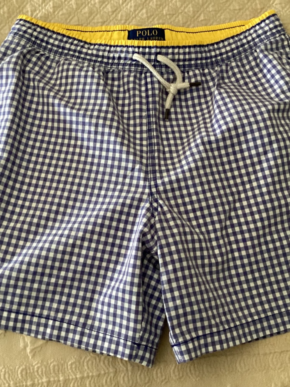 Polo Ralph Lauren boys blue gingham check swim trunks size 14/16